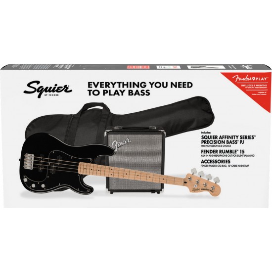 FENDER SQUIER PJ BASS MN BLK R15 PACK