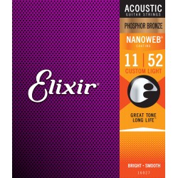 CORDAS GUITARRA ACÚSTICA ELIXIR ACOUSTIC PHOSPHOR CUSTOM LIGHT 11/52