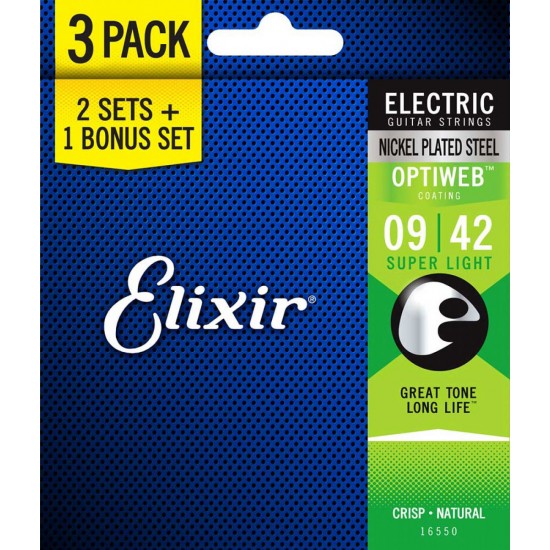 CORDAS GUITARRA ELÉTRICA ELIXIR OPTIWEB 3P 09/42