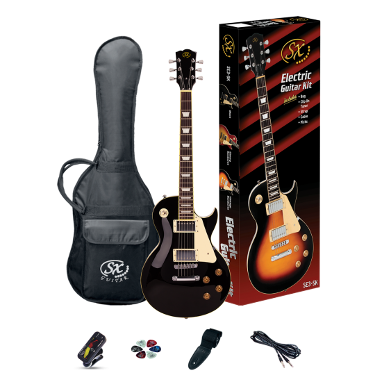 PACK GUITARRA ELÉTRICA SX LES PAUL BLACK