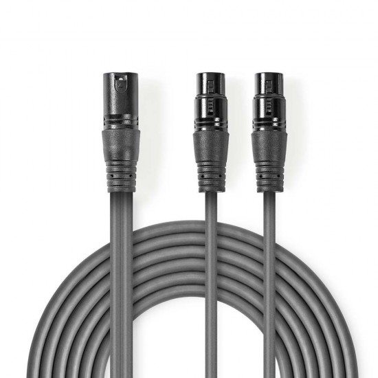CABO 2x XLR 3P FÊMEA / XLR 3P MACHO 1.5M CINZENTO