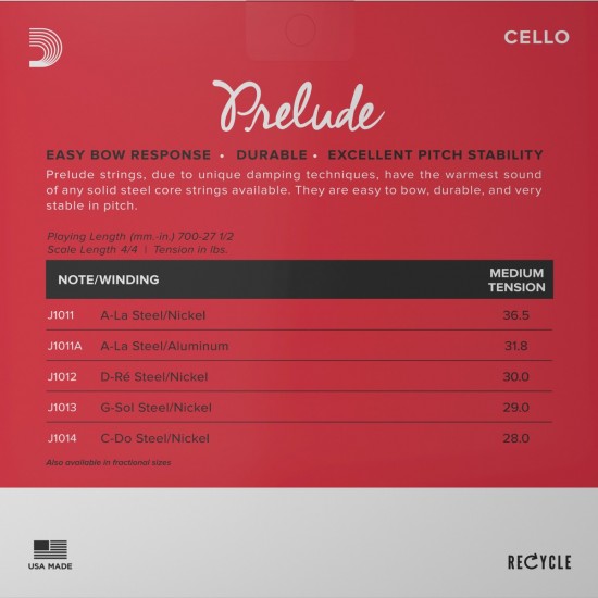 D'ADDARIO J1010-4/4M PRELUDE CELLO 4/4