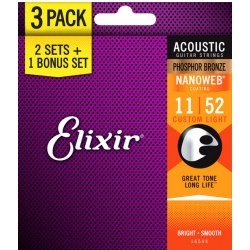 ELIXIR NANOWEB CUSTOM LIGHT ACOUSTIC 11/52 3PACK