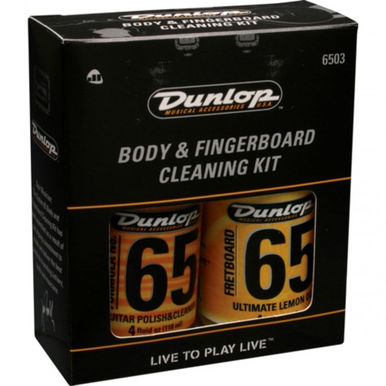 KIT DE LIMPEZA DUNLOP 6503 P/CORPO DE GUITARRA E ESCALA INCLUINDO 2 PANOS