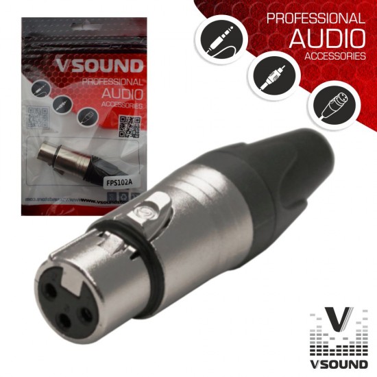 FICHA XLR 3P FÊMEA NIQUELADA C/ GUARDA CABO VSOUND